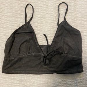 Charcoal gray crop top with tie in middle